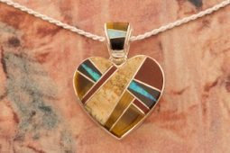 Calvin Begay Genuine Picture Jasper Sterling Silver Heart Pendant
